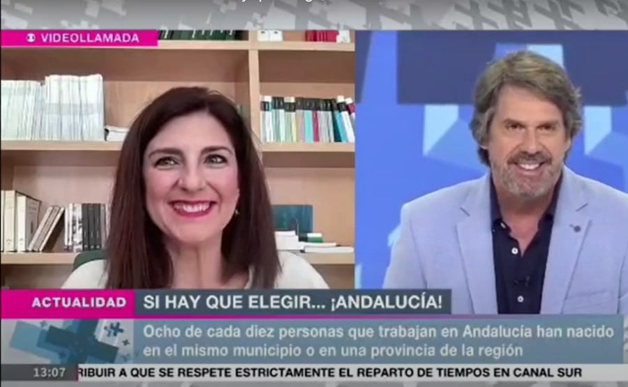 La mitad de los andaluces trabaja donde nacieron. Eladia Illescas. Foto de la entrevista en el programa Mesa de Análisis.